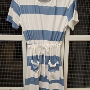 Blue and White Striped Dress